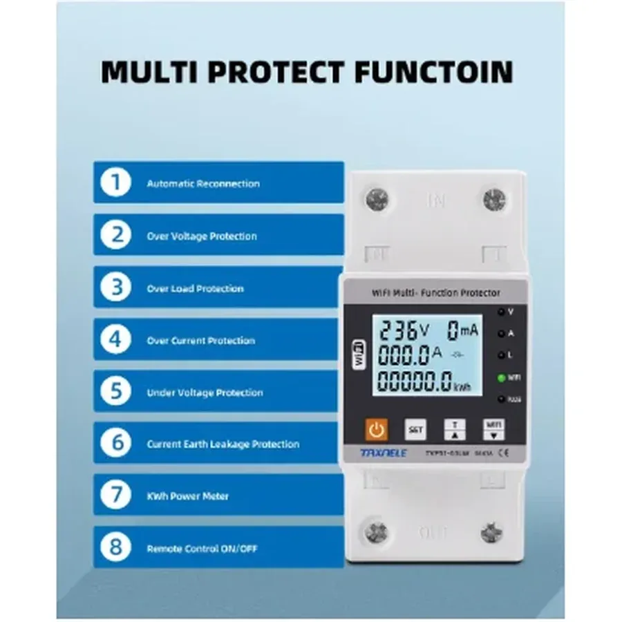TAXNELE TVPS1-63T 63A Wi-Fi Smart Multi-Function Protector with Energy Meter