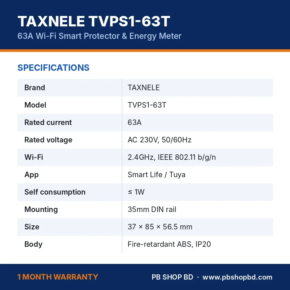 TAXNELE TVPS1-63T WiFi Smart Protector – specifications