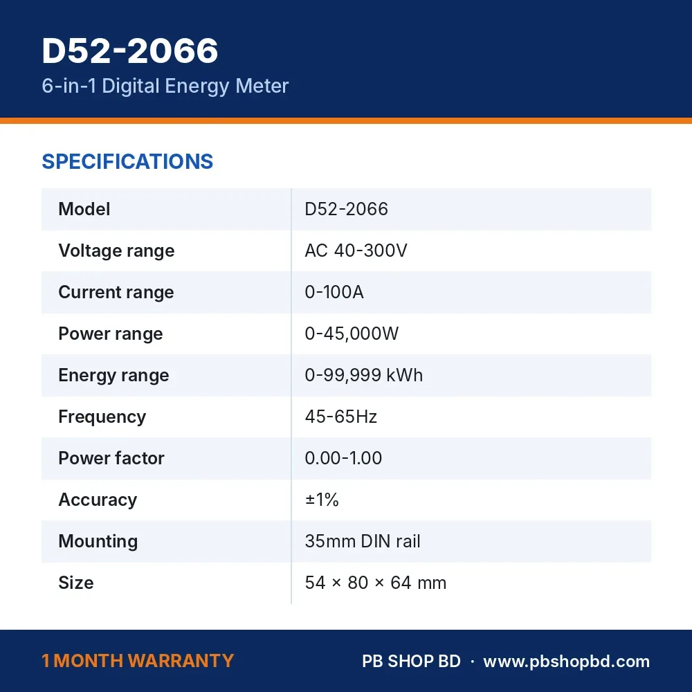 D52-2066 6 in 1 Digital Energy Meter – specifications
