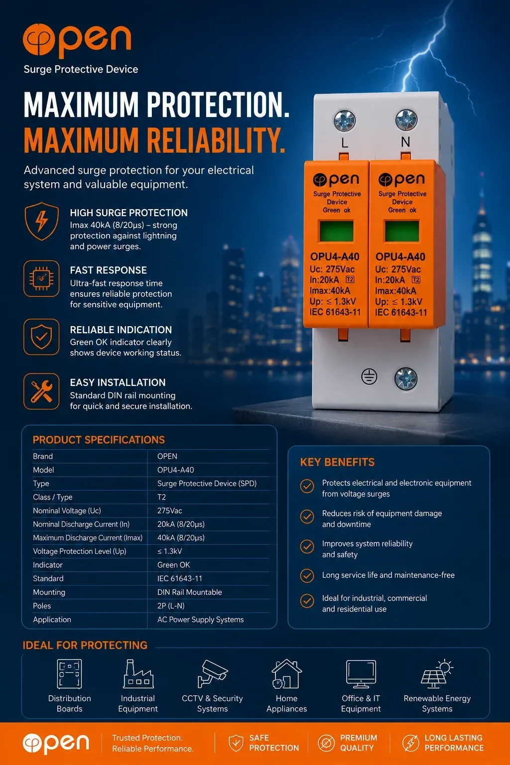 @PEN OPU4-A40 2P AC Surge Protective Device (SPD) 40kA 275V