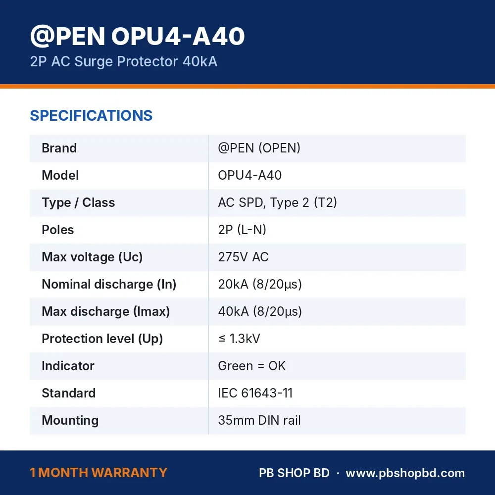 @PEN OPU4-A40 2P AC SPD 40kA – specifications