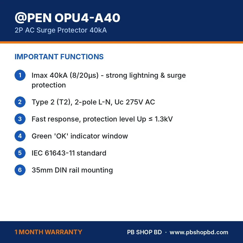 @PEN OPU4-A40 2P AC SPD 40kA – important functions and 1 month warranty