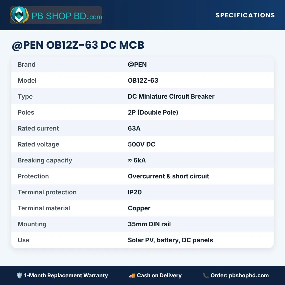 @PEN 63A DC MCB (OB12Z-63) – specifications
