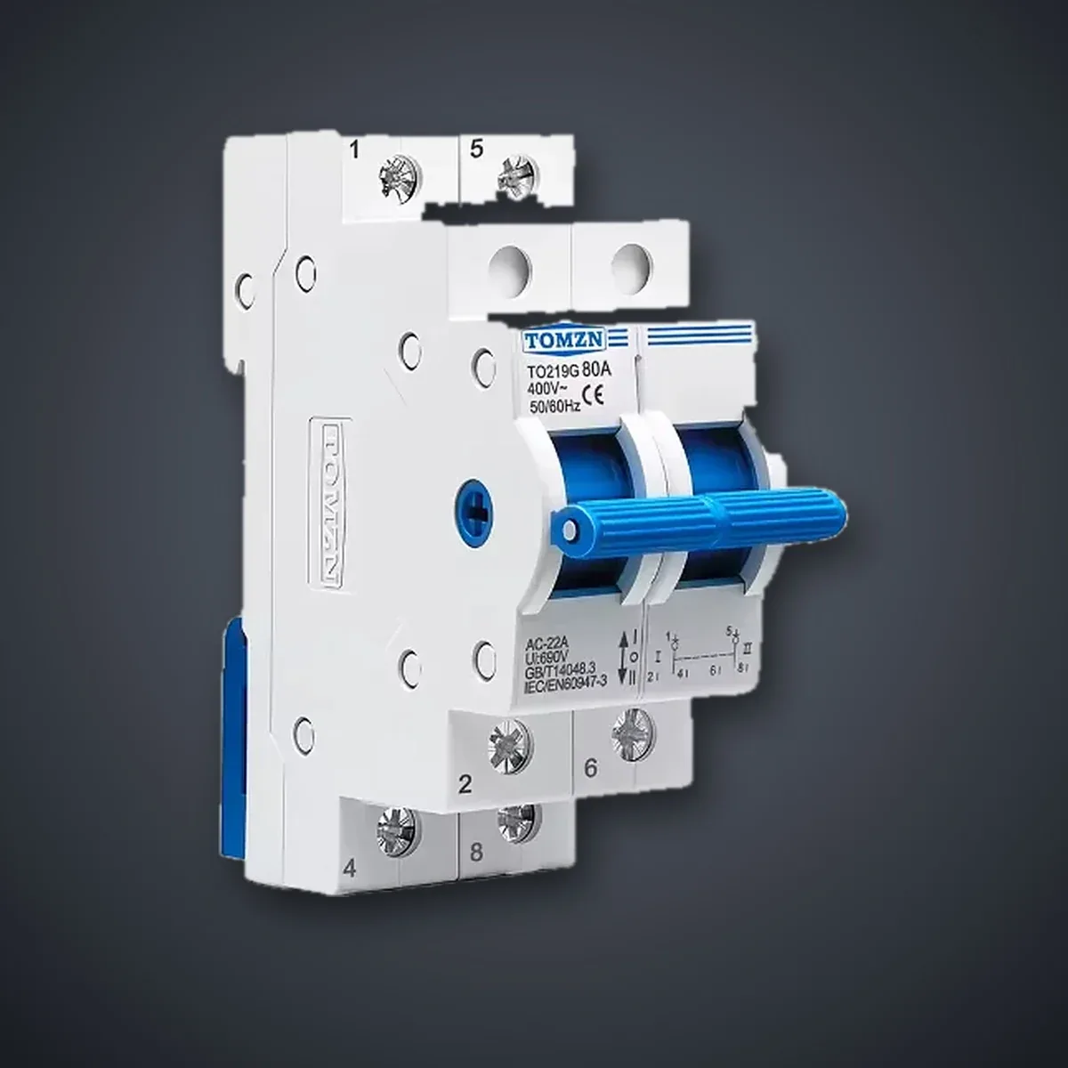 TOMZN TO219G 2P 80A Manual Transfer Switch (MTS) – Slim Changeover Switch for Generator & IPS