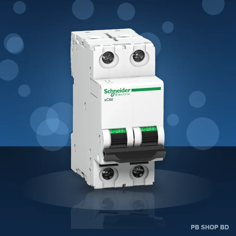 Schneider Acti9 xC60 MCB 2 Pole 10kA (2A–63A) – Double Pole Miniature Circuit Breaker