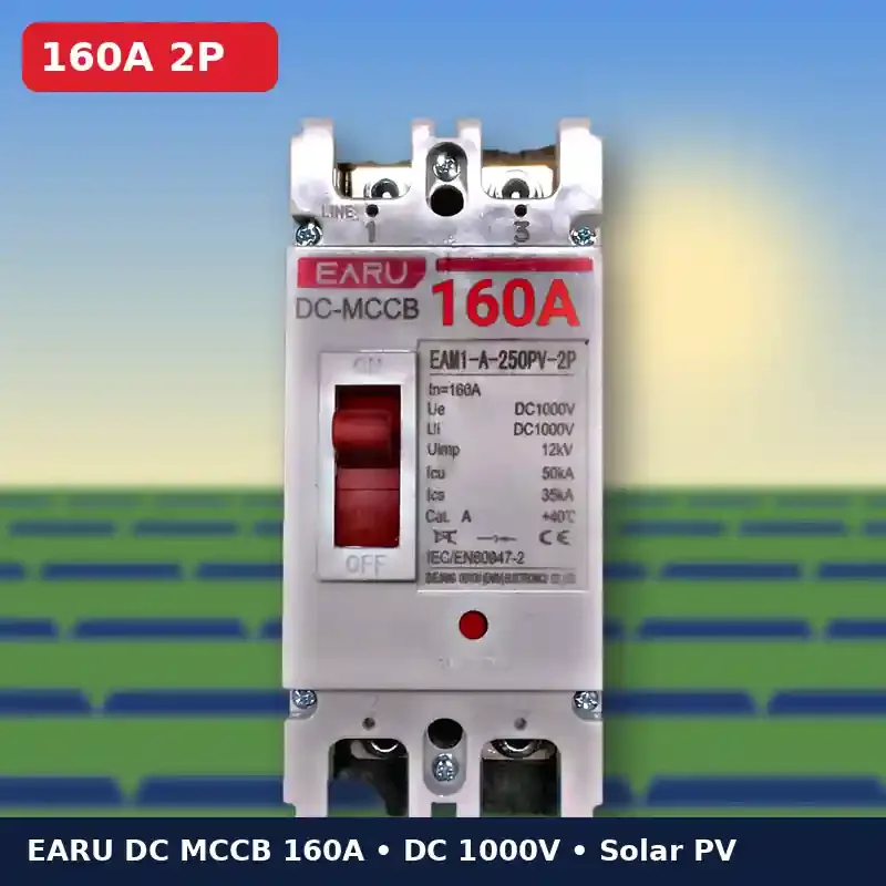 EARU DC MCCB 160A 2P 1000V – EAM1-A-250PV Solar DC Circuit Breaker