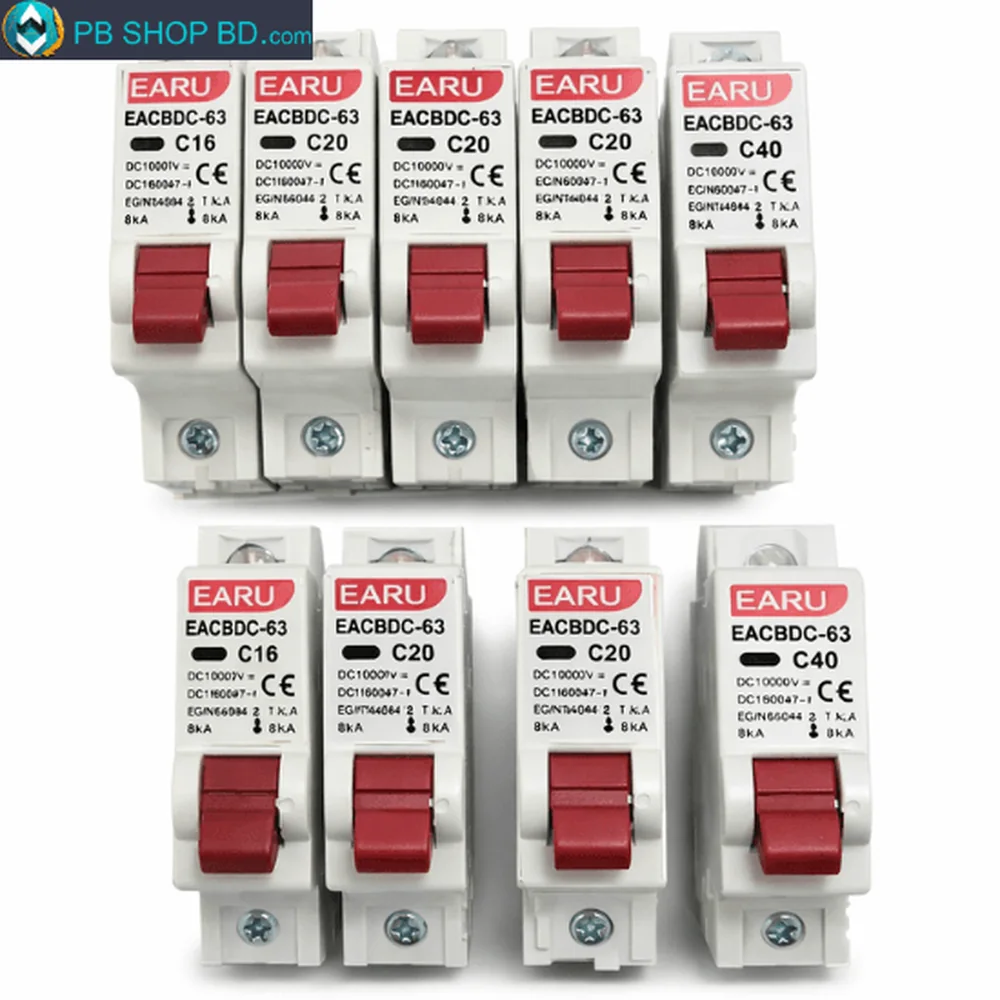 EARU DC Miniature Circuit Breaker EACBDC-63, 10A–63A, 1000V DC for Solar & Battery