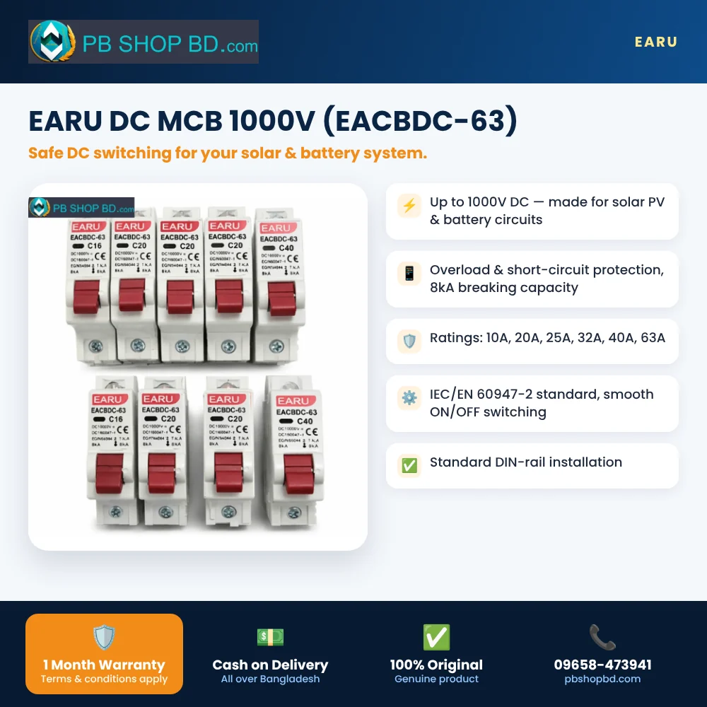 EARU DC MCB 1000V (EACBDC-63) – key features and 1 month warranty