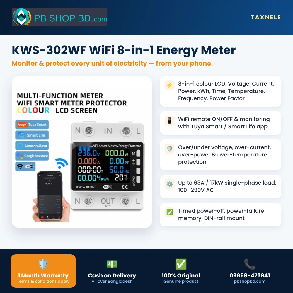 KWS-302WF WiFi 8-in-1 Energy Meter – key features and 1 month warranty