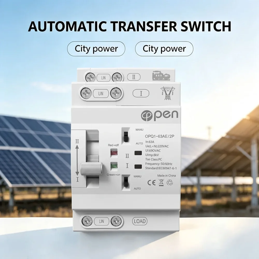 @pen OPQ1-63AE Mini 2P 63A Automatic Transfer Switch (ATS) – Dual Power Changeover