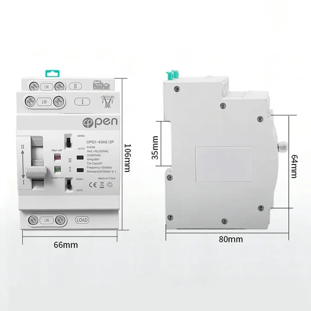 @pen OPQ1-63AE Mini 2P 63A Automatic Transfer Switch (ATS) – Dual Power Changeover image 4