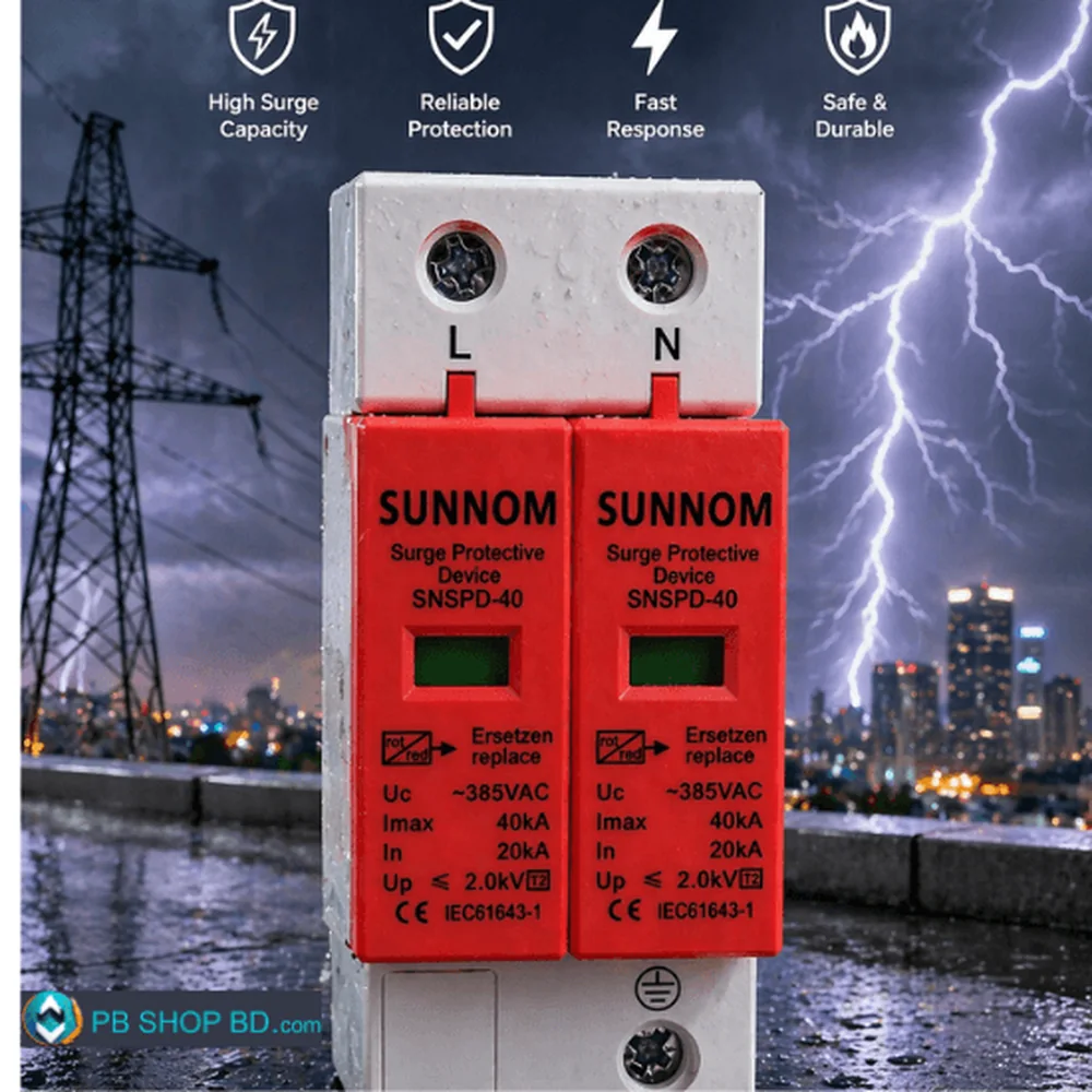 SUNNOM SNSPD-40 Surge Protection Device 40kA (2P) – Lightning Protector for Home & Office