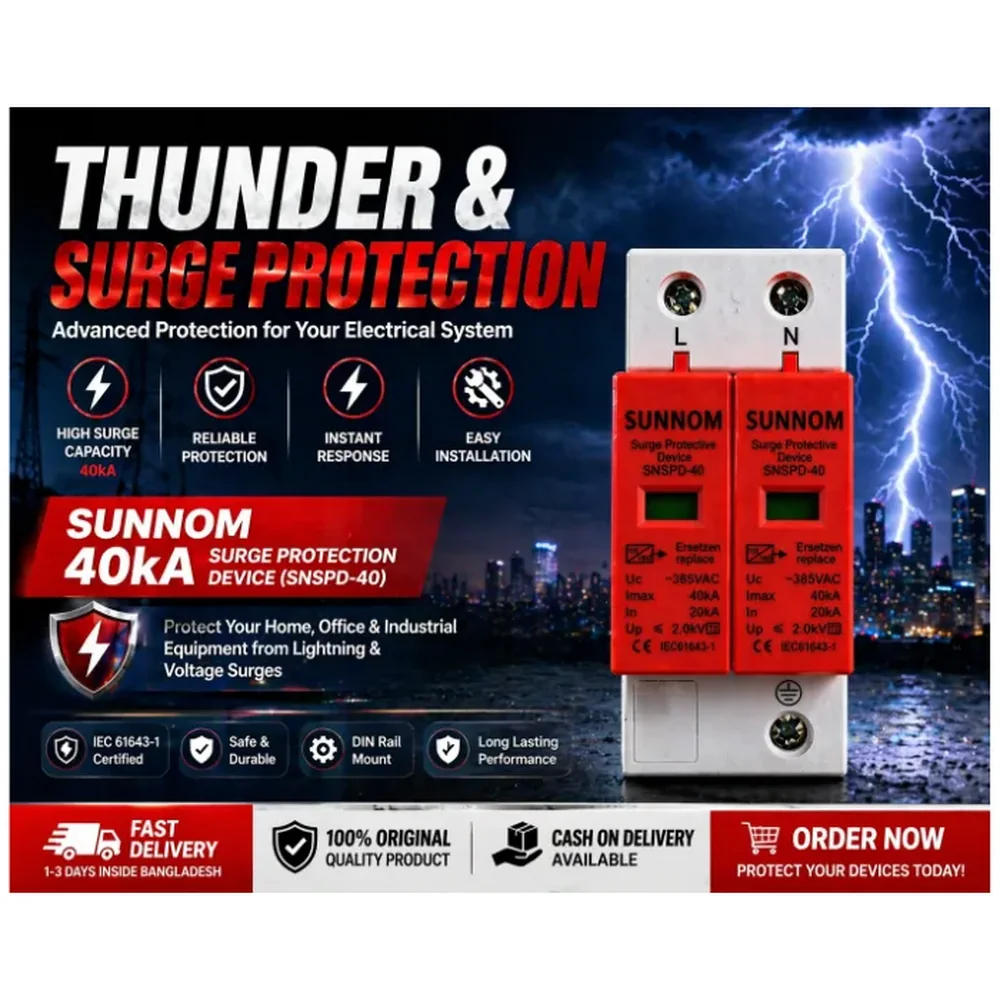 SUNNOM SNSPD-40 Surge Protection Device 40kA (2P) – Lightning Protector for Home & Office image 3