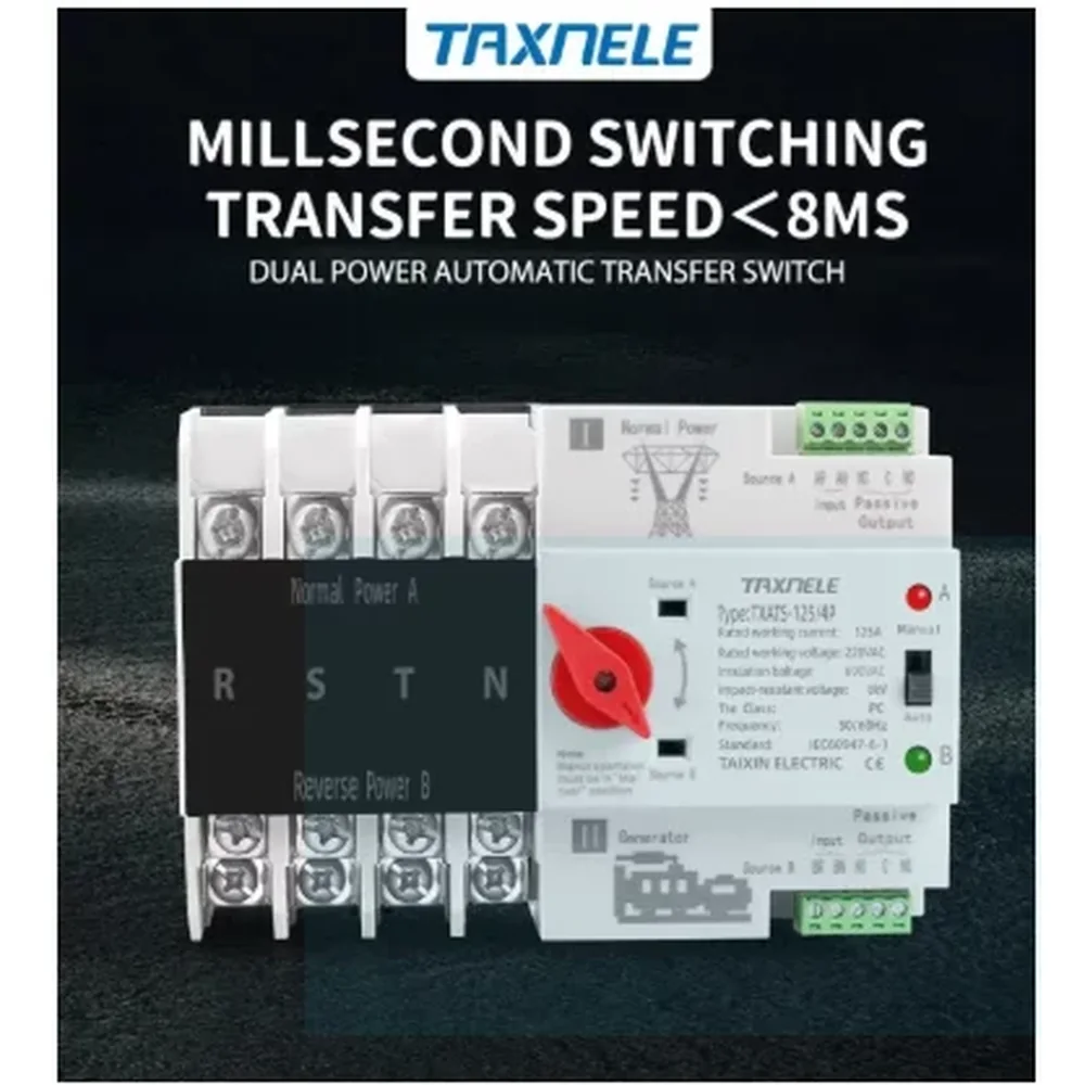TAXNELE TXATS-125A Automatic Changeover Switch 2P / 4P 125A – Millisecond Dual Power ATS