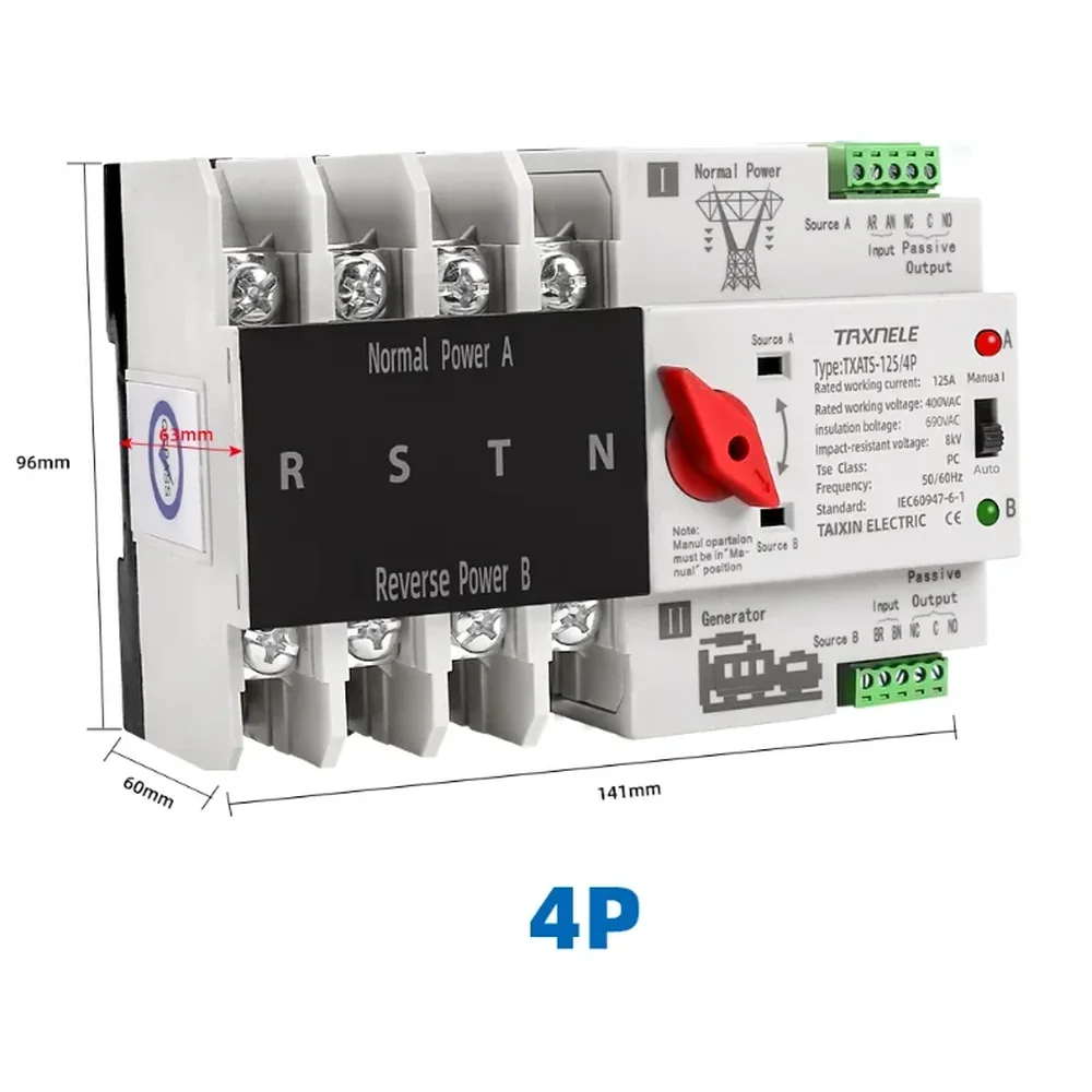 TAXNELE TXATS-125A Automatic Changeover Switch 2P / 4P 125A – Millisecond Dual Power ATS image 2