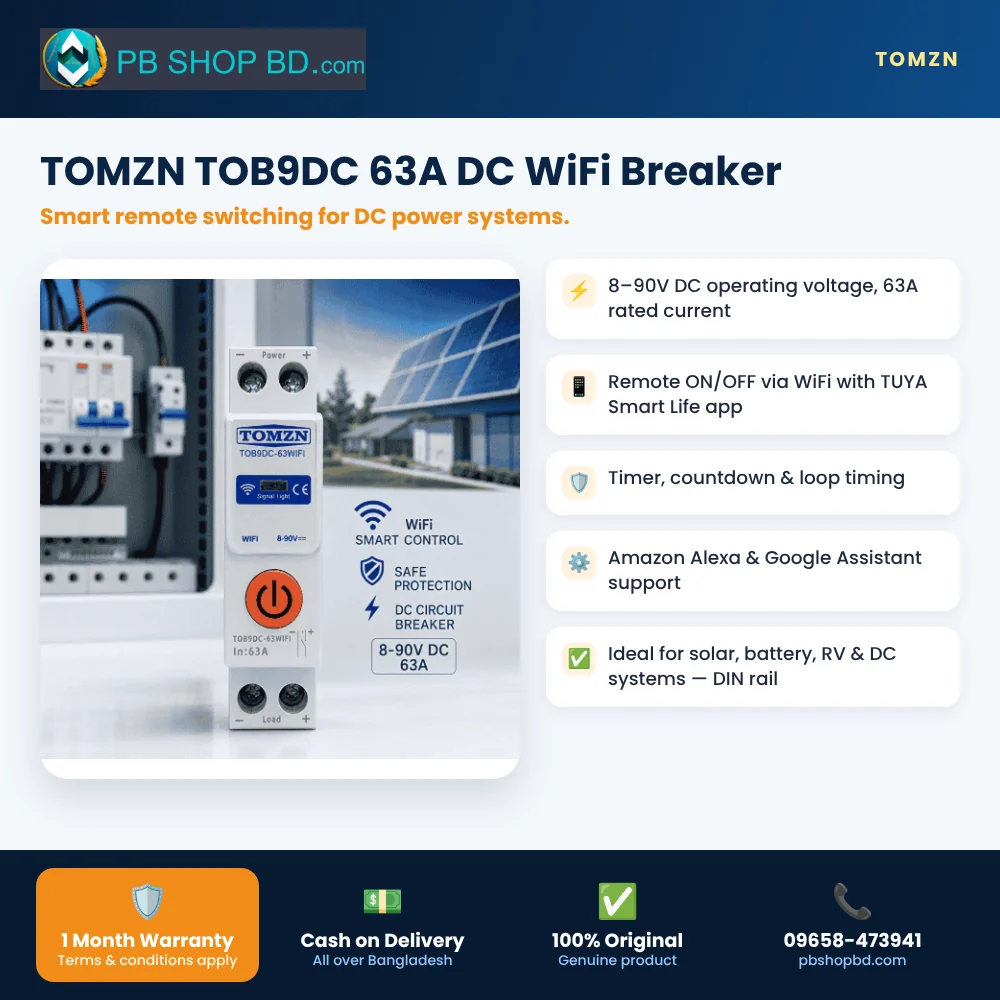 TOMZN TOB9DC-63WIFI 63A DC WiFi Smart Circuit Breaker (8–90V DC) with Tuya Smart Life App image 5