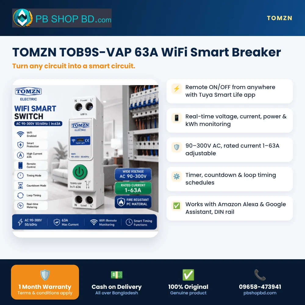 TOMZN TOB9S-VAP 63A WiFi Smart Breaker – key features and 1 month warranty