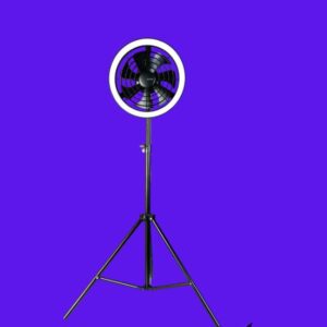 JISULIFE FA17 Rechargeable Fan with LED Ceiling Fan with Long Tripod Stand- Black Color