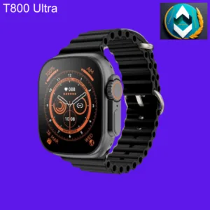 T800 Ultra Smartwatch Series 8 with Wireless Charging- Black Image of T800 Ultra Series 8 Smartwatch in sleek black design with wireless charging, showcasing its modern interface, custom watch face, and multifunctional features such as music control, call reminder, and weather forecast.