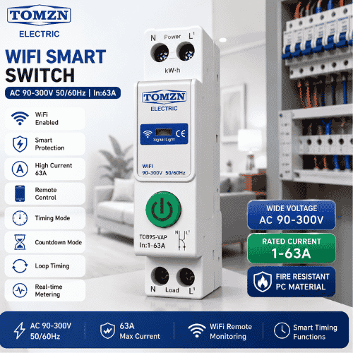 TOMZN TOB9S-VAP 63A WiFi Smart Circuit Breaker with Real-Time Energy Monitoring